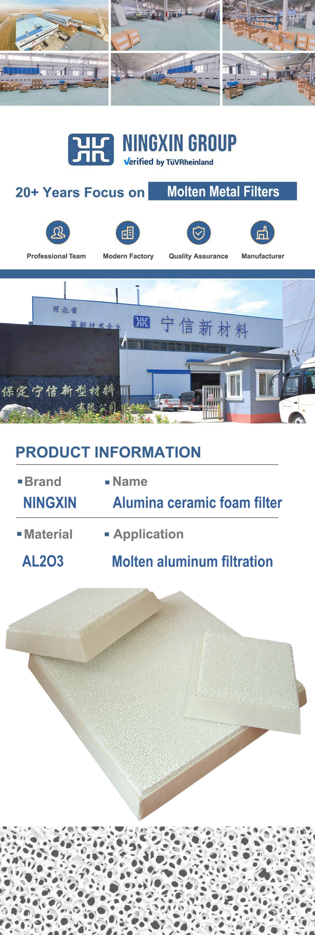 Gravity Sand Casting Aluminium Filtration Sprue Bowl Direct Pour 30ppi 40ppi Cff Alumina Ceramic Foam Filter