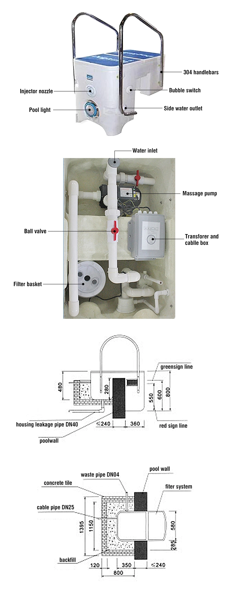 Factory Supply Portable Wall Mounting Pipeless Swimming Pool Water Filter